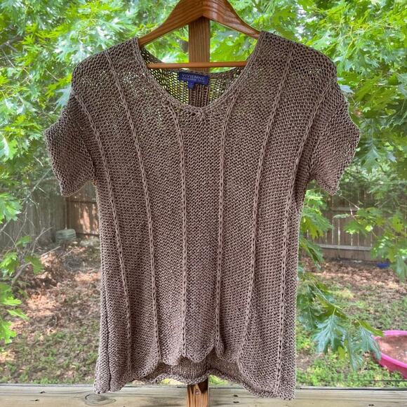 Vivienne Tam Women's Tan Open Knit Short Sleeve Sweater Size S - Picture 1 of 8